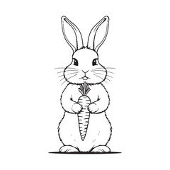 Obraz premium Cute Black and White Line Art Rabbit Holding a Carrot