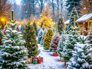 Christmas Tree Market: Festive Evergreens Ready for Sale - Winter Holiday Tradition