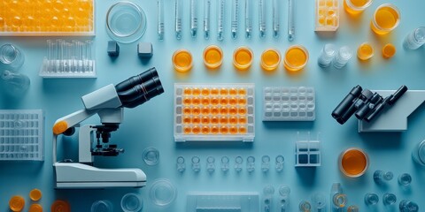 Top-Down View of Science Lab Table with Equipment and Hands