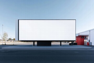 Blank Billboard Mockup: Large, blank billboard standing tall against a clear blue sky, ready for your message. Perfect for advertising and marketing campaigns.