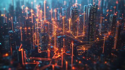 Fototapeta premium Smart digital Innovation city with connection network reciprocity over the cityscape. of future smart wireless digital city and social media networking systems that connects people with in city