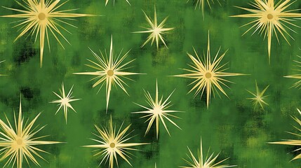 Fototapeta premium Golden Stars Sparkle Brightly on Lush Green Digital Illustration. AI Generated
