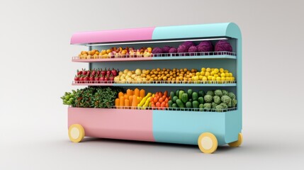 Vibrant fruit and vegetable display supermarket shelf product showcase modern environment side view healthy eating concept