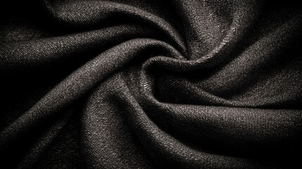 Fototapeta premium Close-up View of Black Fabric Texture with Twisted Pattern