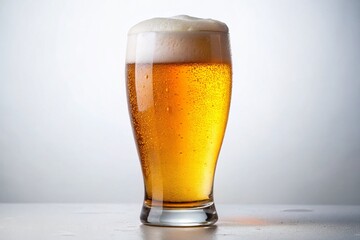 Cold Beer in Glass, Refreshing Drink on White Background - Stock Photo