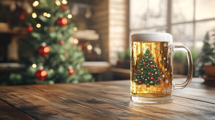 Oktoberfest Beer Mug Mockup with Festive Bar Background