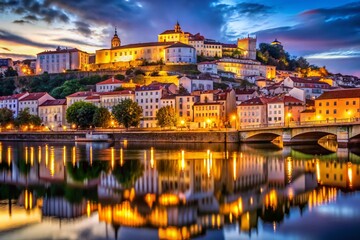 Fototapeta premium Coimbra Portugal Night Photography: Romantic Low-Light Cityscape