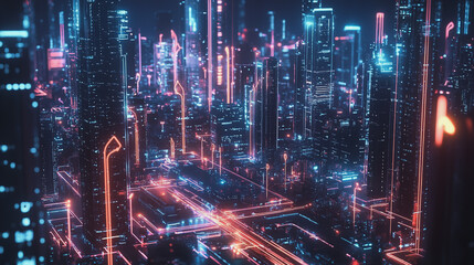 Smart digital Innovation city with connection network reciprocity over the cityscape. of future smart wireless digital city and social media networking systems that connects people with in city