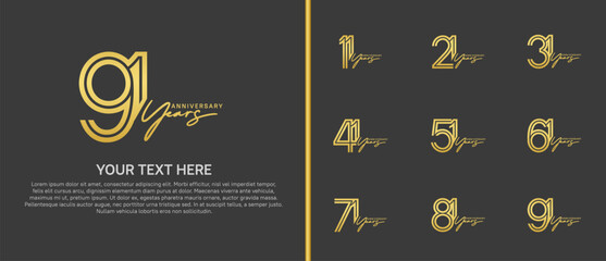 logo anniversary set. gold color with handwriting on black background for special event