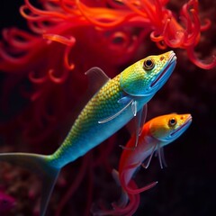 Fototapeta premium Bright fish on the background of the reef.