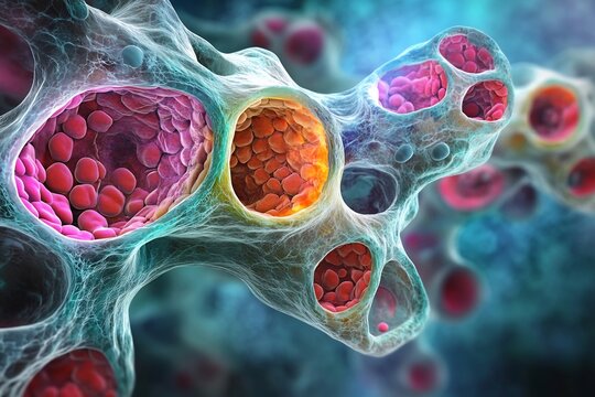 Microscopic Cellular Structures and Intricate Molecular Patterns in Abstract Biological Artwork