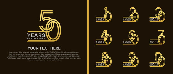 logo anniversary set. silver and gold color on brown background for special event