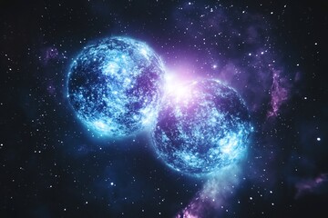 Obraz premium Captivating Cosmic Collision Stunning Galactic Merger in Vibrant Nebula Cloud