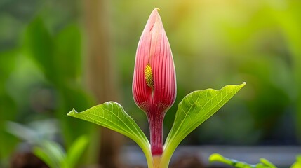 Unique Pink Blooming Flower with Green Leaves in Natural Setting
