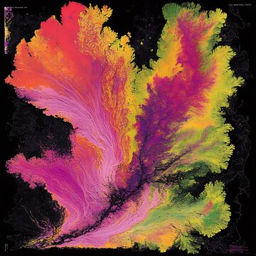 Vibrant Digital Explosion of Colors and Patterns Evoking Fantasy and Imagination