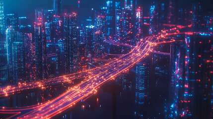 Smart digital Innovation city with connection network reciprocity over the cityscape. of future smart wireless digital city and social media networking systems that connects people with in city