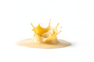A splash of creamy liquid with banana slices, creating an artistic food presentation.