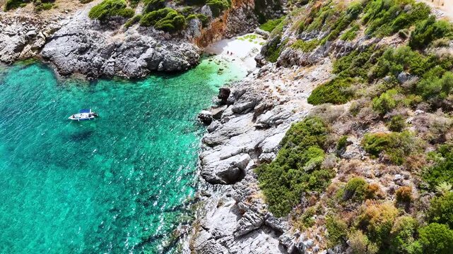 Vathi Lagadi Beach, on the coast of Zakynthos, Greece.