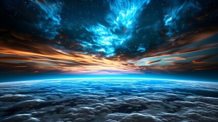 Stunning Cosmic View of Earth with Clouds and Glowing Atmosphere