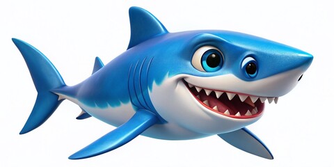 Cute Cartoon Shark Isolated on White Background - Fun Underwater Animal Illustration