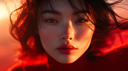 Fototapeta premium Sunset Portrait of a Woman in Red