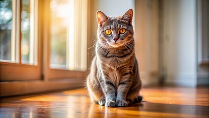 Cute Cat with Yellow Eyes Gazing Out Window - Minimalist Pet Photography