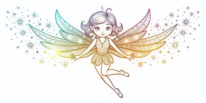 Cute Flying Sprite Outline Coloring Page, Whimsical Fairy Illustration, Magical Creature Design, Fantasy Art Print