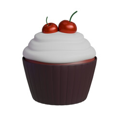 3D Cartoon-Style Cupcake with Red Berries and Smooth Cream