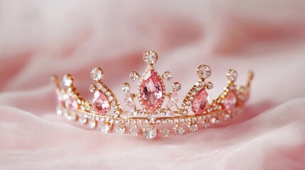 Elegant Royal Crown Adorned with Pink Gemstones and Sparkling Diamonds