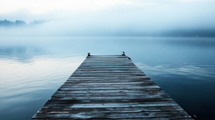Obraz premium Misty Lake Dock: A Serene Landscape