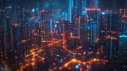 smart, digital, city, connection, network, innovation, Smart digital Innovation city with connection network reciprocity over the cityscape. of future smart wireless digital city and social media netw