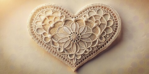 Obraz premium Delicate Vintage Lace Heart Detail, Romantic Antique Textile Background