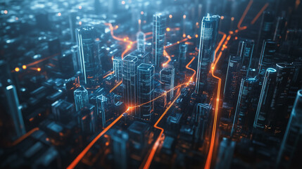 Obraz premium smart, digital, city, connection, network, innovation, Smart digital Innovation city with connection network reciprocity over the cityscape. of future smart wireless digital city and social media netw
