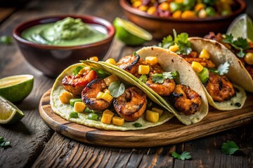 Delicious Blackened Shrimp Tacos with Avocado Lime Crema and Corn - Long Exposure Photography