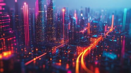 Fototapeta premium smart, digital, city, connection, network, innovation, Smart digital Innovation city with connection network reciprocity over the cityscape. of future smart wireless digital city and social media netw