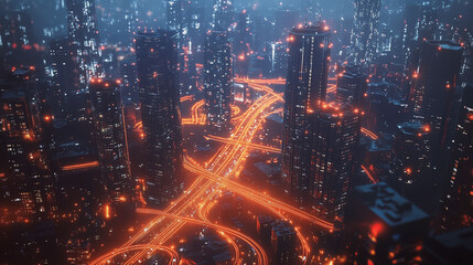 Obraz premium smart, digital, city, connection, network, innovation, Smart digital Innovation city with connection network reciprocity over the cityscape. of future smart wireless digital city and social media netw