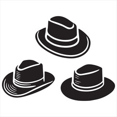 A classic fedora hat silhouette, rendered in bold black lines. vector silhouette on a white background