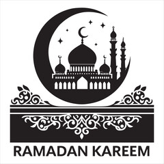 Elegant Black and White Ramadan Kareem Mosque Design vector silhouette on a white background