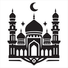 Elegant Black and White Ramadan Kareem Mosque Design vector silhouette on a white background