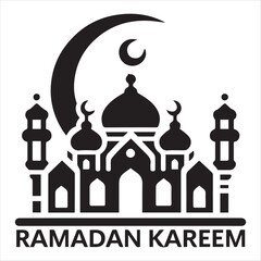 Elegant Black and White Ramadan Kareem Mosque Design vector silhouette on a white background