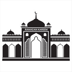 Elegant Black and White Ramadan Kareem Mosque Design vector silhouette on a white background