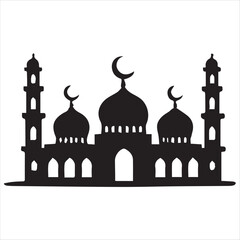 Elegant Black and White Ramadan Kareem Mosque Design vector silhouette on a white background