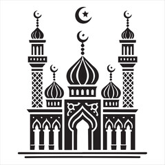 Elegant Black and White Ramadan Kareem Mosque Design vector silhouette on a white background