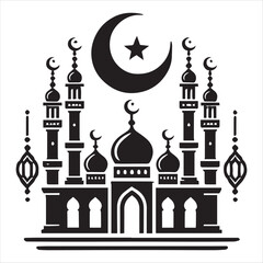 Elegant Black and White Ramadan Kareem Mosque Design vector silhouette on a white background