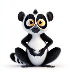 Obraz premium a curious lemur cartoon, animal character, 3D illustration, vibrant and glossy, isolated on white background