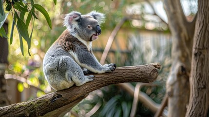 Naklejka premium Koala sitting on a tree branch.