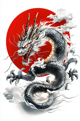 Majestic ancient Japanese dragon tatsu with intricate details and a vibrant background, symbolizing strength and power in traditional art