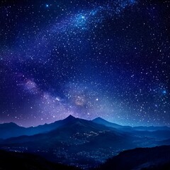 Fototapeta premium Starry Night over Mountain Peaks and Distant Villages