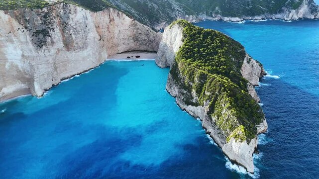 Navagio Beach or Shipwreck Beach, on the coast of Zakynthos, in the Ionian Islands of Greece