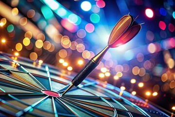 Digital Dart Striking Target: Panoramic Success Concept Stock Photo